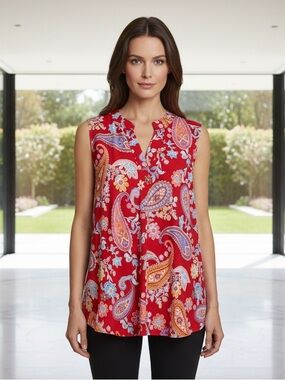 Dear Scarlett Boutique Feminine Bright Vibrant Paisley Sleeveless Blouse